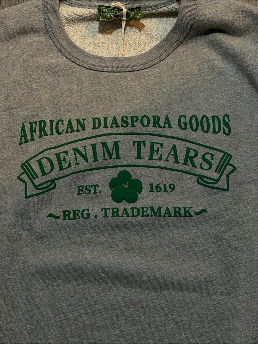 'Denim Tears' Men’s Sweatshirt - Light Gray with Green Print